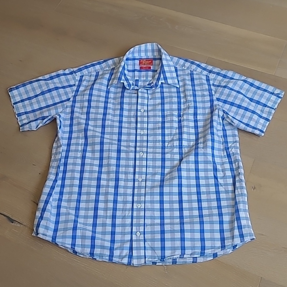 EUC R.M. Williams Shirt Men's XB Blue/White Checkered Short Sleeve Button Down